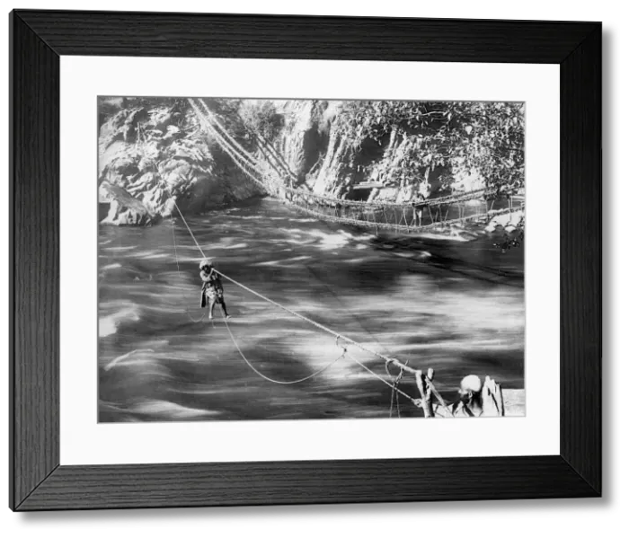 Framed Print : Rope bridge, Jhelum Valley, Kashmir, India, c1900. Artist: F Bremner Framed Print : Rope bridge, Jhelum Valley, Kashmir, India, c1900. Artist: F Bremner