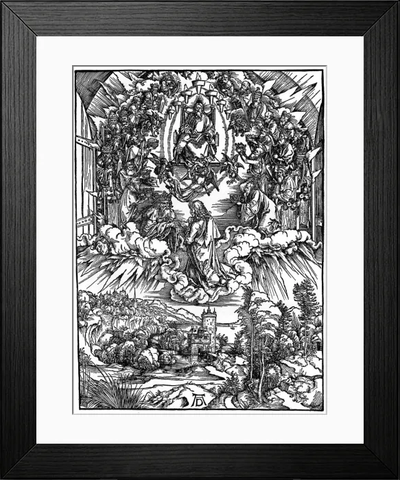 Framed Print : Scene from the Apocalypse, St John before God the Father and the Twenty-Four Elders, 1498, (1936). Artist: Albrecht Durer Framed Print : Scene from the Apocalypse, St John before God the Father and the Twenty-Four Elders, 1498, (1936). Artist: Albrecht Durer