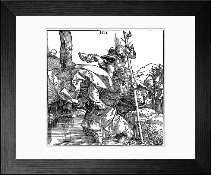 Framed Print : St Christopher carrying the Infant Christ, 1511, (1936). Artist: Albrecht Durer Framed Print : St Christopher carrying the Infant Christ, 1511, (1936). Artist: Albrecht Durer