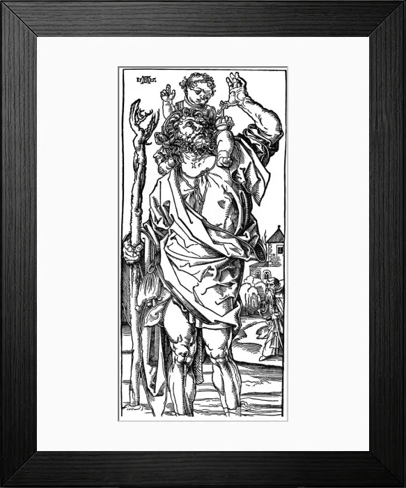 Framed Print : St Christopher carrying the Infant Christ, 1525, (1936). Artist: Albrecht Durer Framed Print : St Christopher carrying the Infant Christ, 1525, (1936). Artist: Albrecht Durer