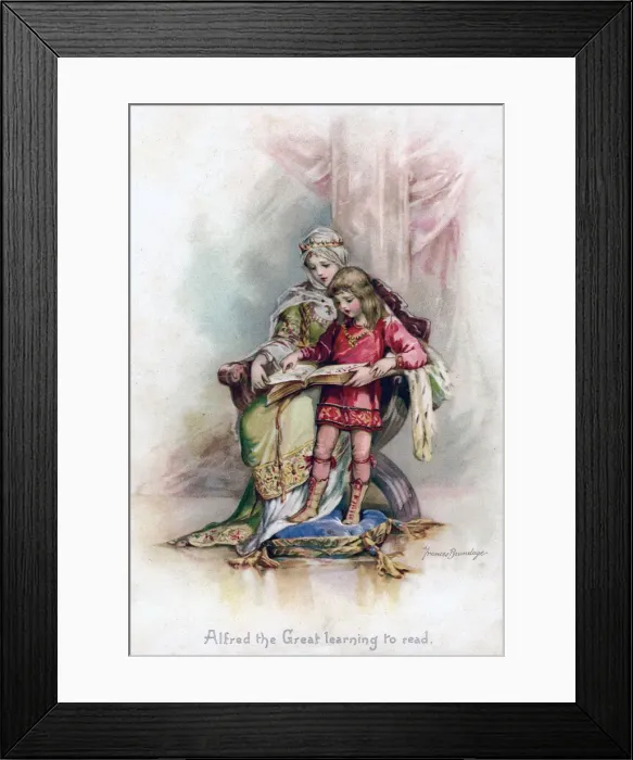 Framed Print : Alfred the Great learning to read, 1897. Artist: Frances Brundage Framed Print : Alfred the Great learning to read, 1897. Artist: Frances Brundage