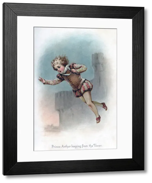 Framed Print : Prince Arthur leaping from the Tower, 1897. Artist: Frances Brundage Framed Print : Prince Arthur leaping from the Tower, 1897. Artist: Frances Brundage