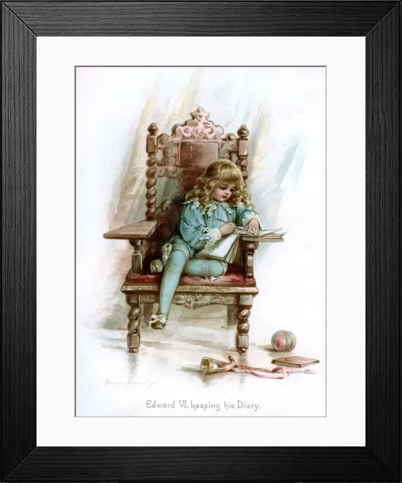 Framed Print : Edward VI, keeping his Diary, 1897. Artist: Frances Brundage Framed Print : Edward VI, keeping his Diary, 1897. Artist: Frances Brundage