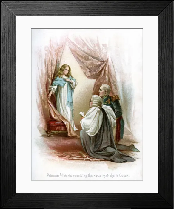 Framed Print : Princess Victoria receiving the news that she is Queen, 1897. Artist: Frances Brundage Framed Print : Princess Victoria receiving the news that she is Queen, 1897. Artist: Frances Brundage