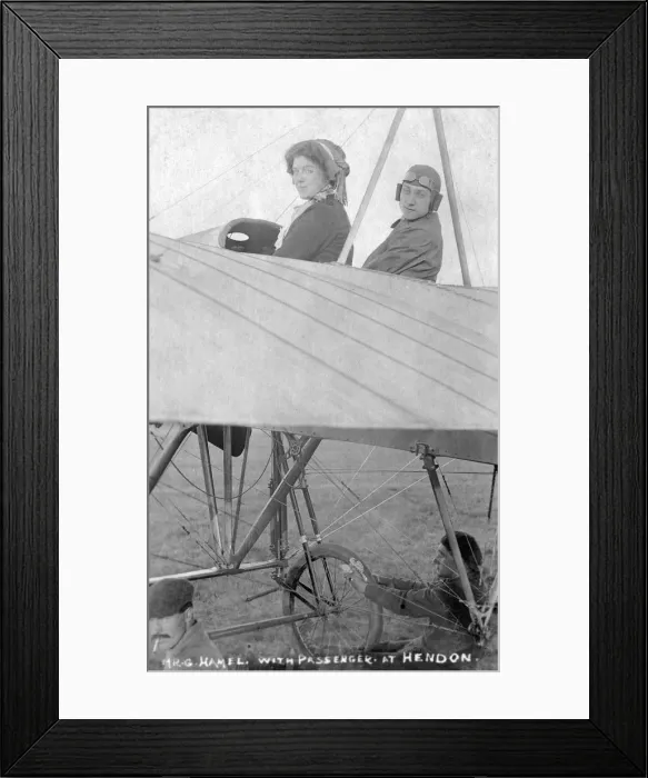 Framed Print : Mr G Hemel with passenger, Hendon, London, c1910s Framed Print : Mr G Hemel with passenger, Hendon, London, c1910s