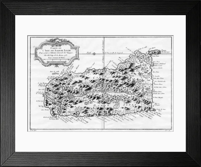 Framed Print : A map of St Lucia, the West Indies, 1758. Artist: N Bellun Framed Print : A map of St Lucia, the West Indies, 1758. Artist: N Bellun