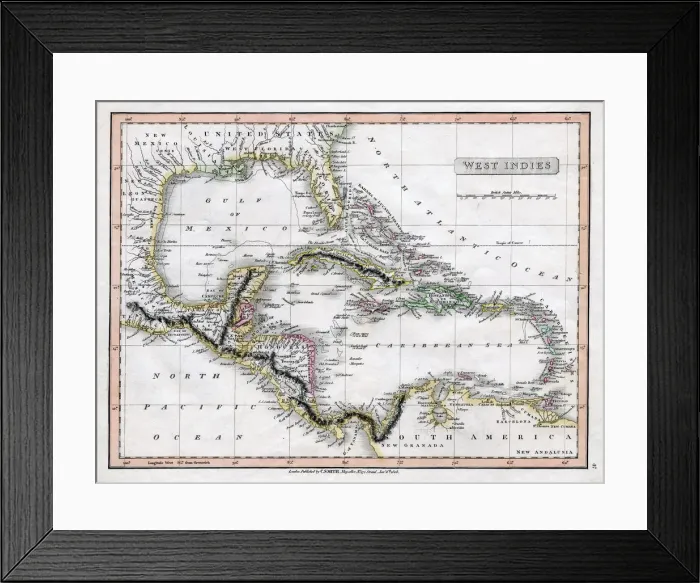 Framed Print : A map of the West Indies, 1808. Artist: C Smith Framed Print : A map of the West Indies, 1808. Artist: C Smith