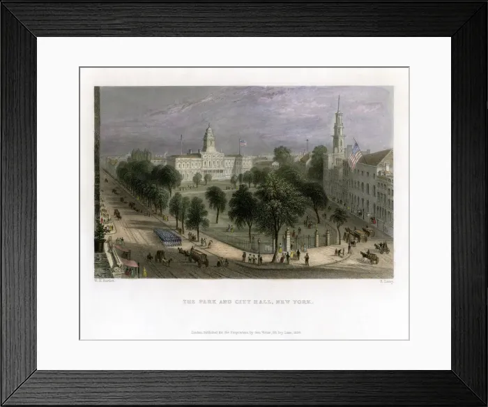 Framed Print : The Park and City Hall, New York, USA, 1838. Artist:s Lacey Framed Print : The Park and City Hall, New York, USA, 1838. Artist:s Lacey