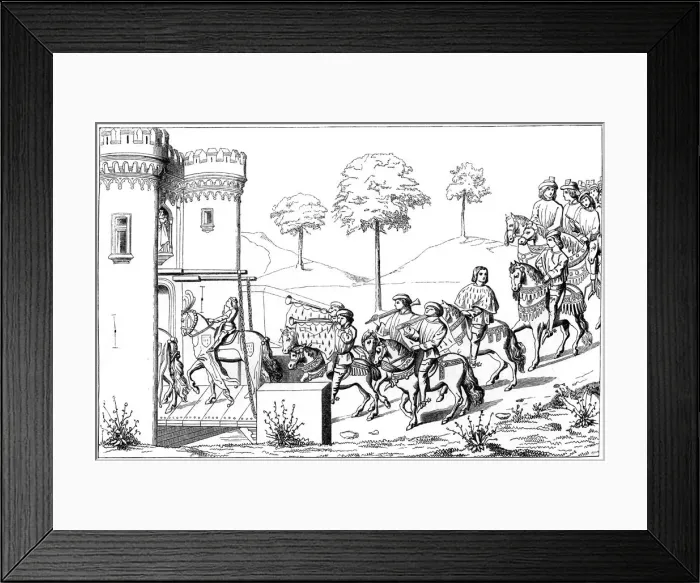 Framed Print : Entrance of the lord chief into the site of the tournament, 15th century (1849) Framed Print : Entrance of the lord chief into the site of the tournament, 15th century (1849)