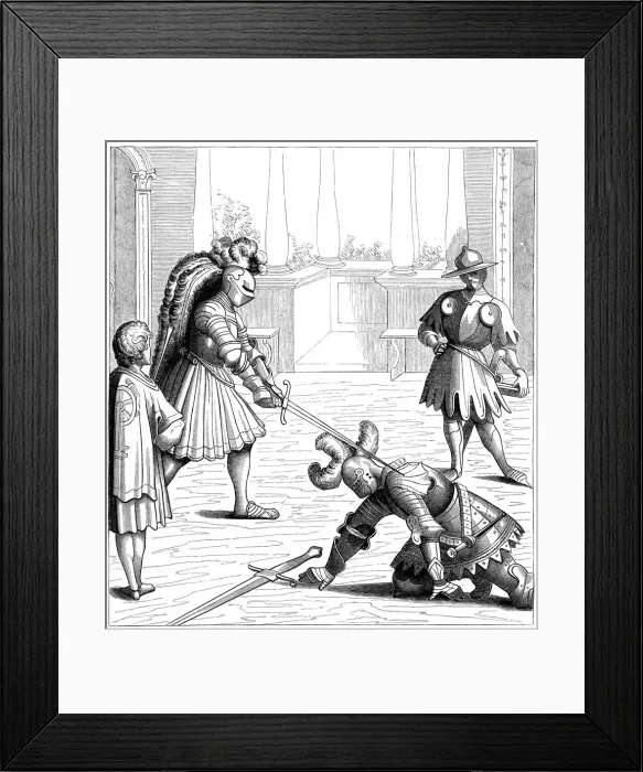 Framed Print : Single combat between Maximilien and a German knight, 15th century (1849). Artist: Burgmayer Framed Print : Single combat between Maximilien and a German knight, 15th century (1849). Artist: Burgmayer