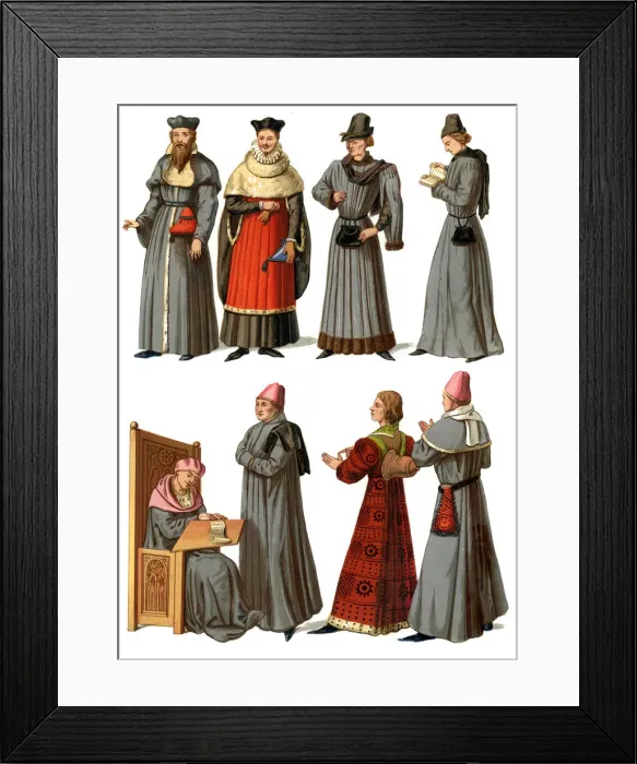 Framed Print : Doctors and servants, 14th-16th century (1849). Artist: Edward May Framed Print : Doctors and servants, 14th-16th century (1849). Artist: Edward May