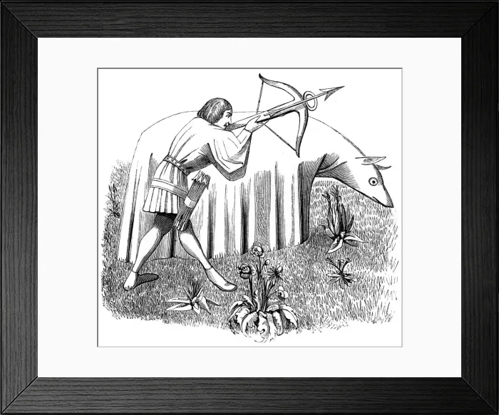 Framed Print : How to carry a cloth to approach beasts, 15th century (1849) Framed Print : How to carry a cloth to approach beasts, 15th century (1849)