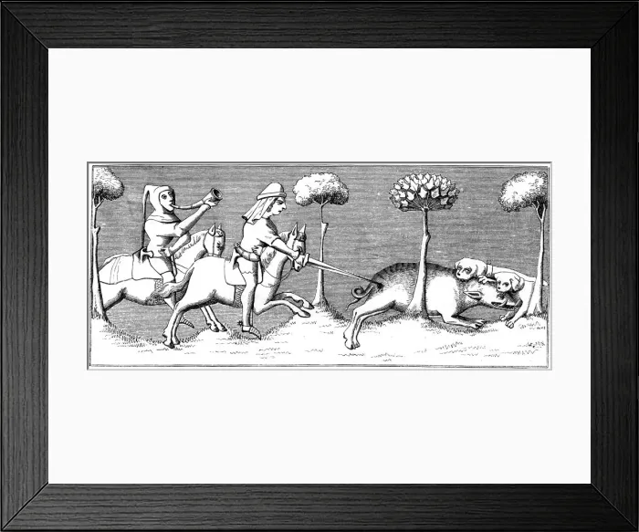 Framed Print : Wild boar hunting with dogs, 14th century (1849) Framed Print : Wild boar hunting with dogs, 14th century (1849)