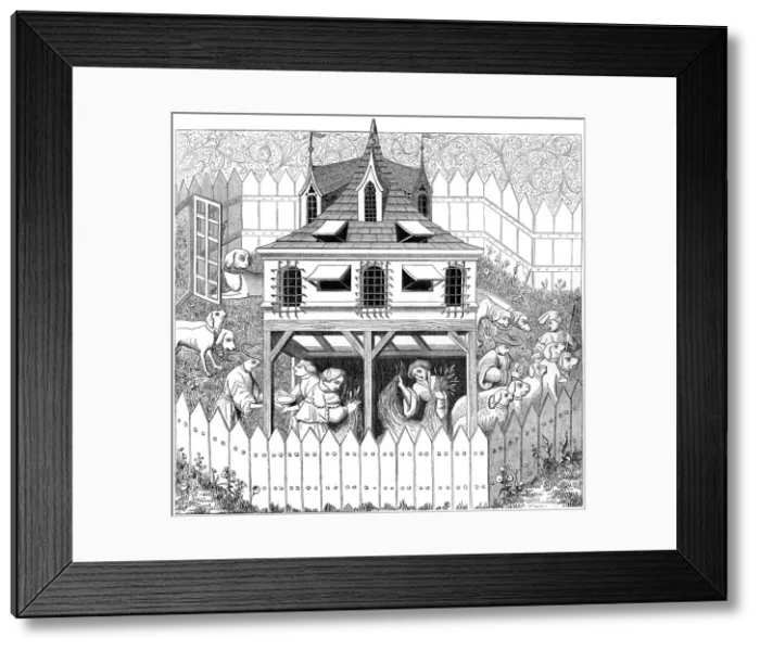 Framed Print : Kennel in which Dogs should live, and how they should be kept, 15th century, (1849) Framed Print : Kennel in which Dogs should live, and how they should be kept, 15th century, (1849)