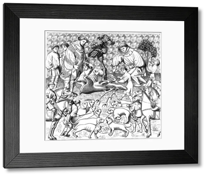 Framed Print : How to skin a stag, 15th century, (1849) Framed Print : How to skin a stag, 15th century, (1849)