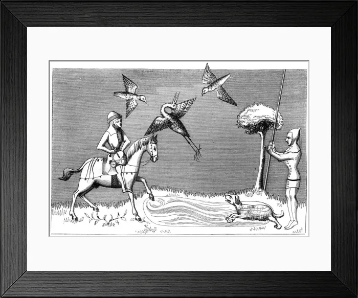 Framed Print : Heron hawking, 14th century (1849) Framed Print : Heron hawking, 14th century (1849)