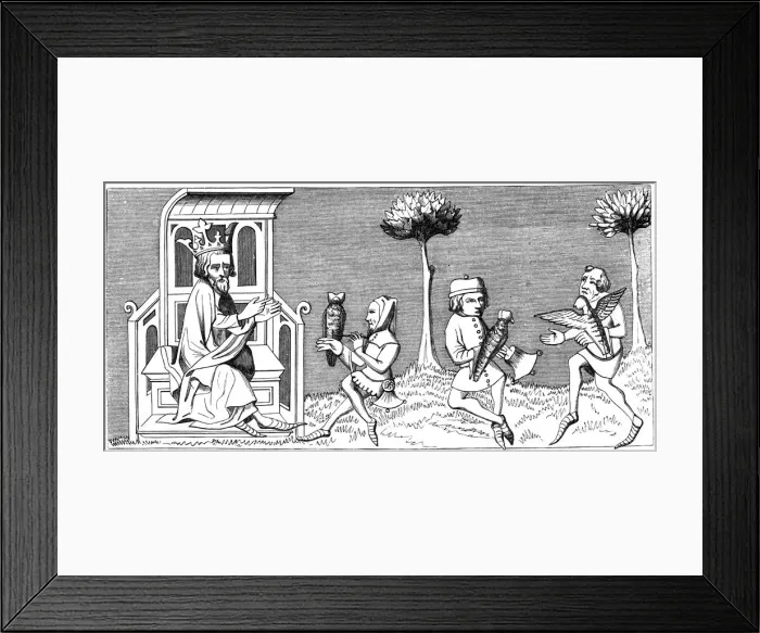 Framed Print : King Modus teaching the art of falconry, 14th century (1849) Framed Print : King Modus teaching the art of falconry, 14th century (1849)