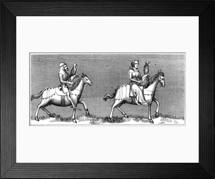 Framed Print : A lady setting out hawking, 14th century (1849) Framed Print : A lady setting out hawking, 14th century (1849)
