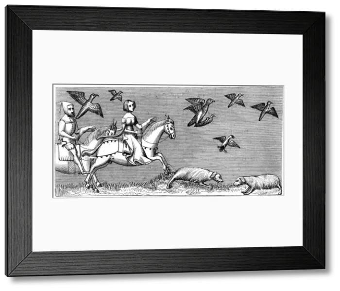 Framed Print : How to make young hawks fly, 14th century (1849) Framed Print : How to make young hawks fly, 14th century (1849)