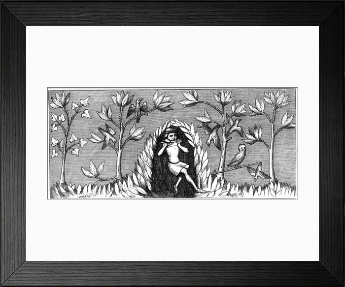 Framed Print : Bird piping, 14th century (1849) Framed Print : Bird piping, 14th century (1849)