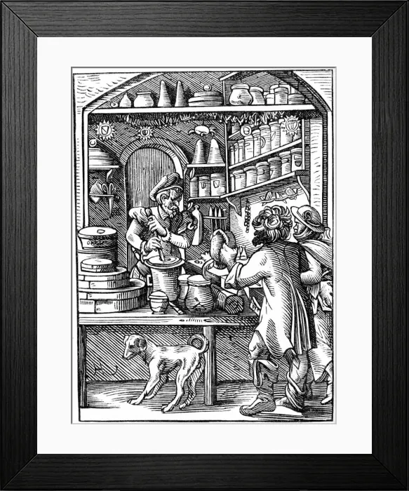 Framed Print : Druggist, 16th century (1849). Artist: Jost Amman Framed Print : Druggist, 16th century (1849). Artist: Jost Amman