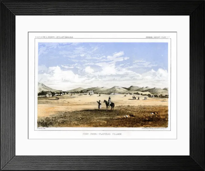 Framed Print : Fort Owen, Flathead Village, USA, 1856. Artist: John Mix Stanley Framed Print : Fort Owen, Flathead Village, USA, 1856. Artist: John Mix Stanley