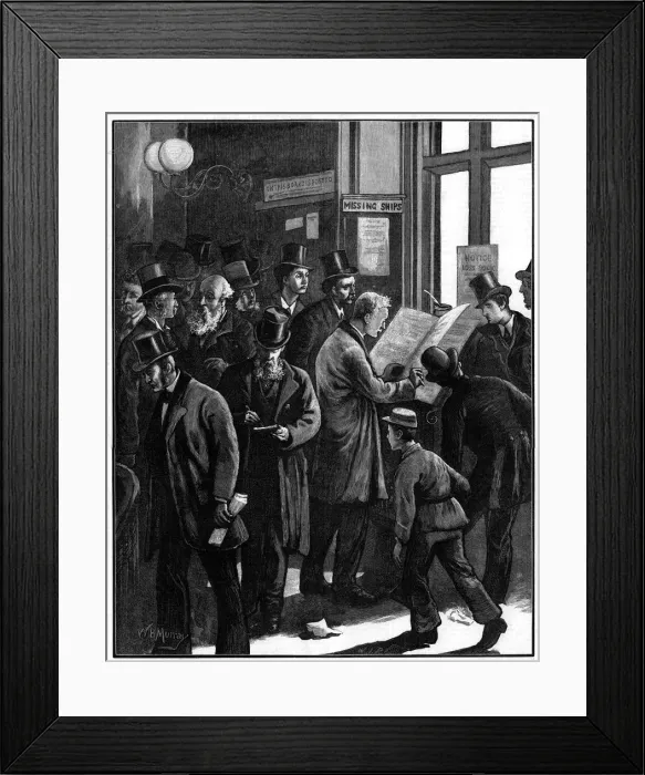 Framed Print : Scene at Lloyds, London, 1877. Artist: William Bazett Murray Framed Print : Scene at Lloyds, London, 1877. Artist: William Bazett Murray