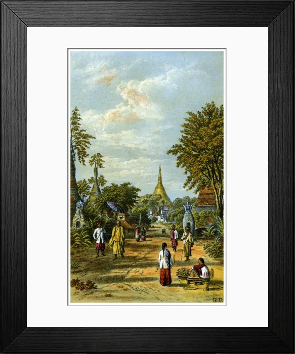 Framed Print : The Shwe Dragon pagoda, Rangoon, 19th century. Artist: C Kegan Paul Framed Print : The Shwe Dragon pagoda, Rangoon, 19th century. Artist: C Kegan Paul