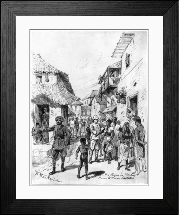 Framed Print : House-to-house visitation during the plague in Bombay, India, 1898. Artist: Melton Prior Framed Print : House-to-house visitation during the plague in Bombay, India, 1898. Artist: Melton Prior
