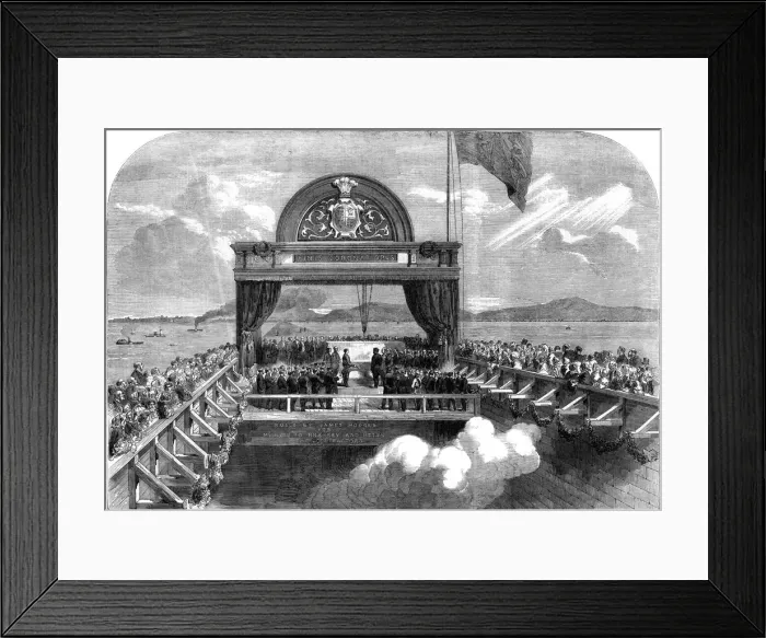 Framed Print : The Prince of Wales laying the last stone of the Victoria Bridge over the St Lawrence river, 1860. Artist: George Henry Andrews Framed Print : The Prince of Wales laying the last stone of the Victoria Bridge over the St Lawrence river, 1860. Artist: George Henry Andrews