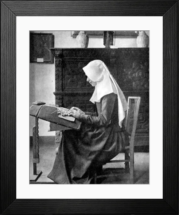 Framed Print : Nun making lace, Bruges, Belgium, 1936. Artist: Donald McLeish Framed Print : Nun making lace, Bruges, Belgium, 1936. Artist: Donald McLeish