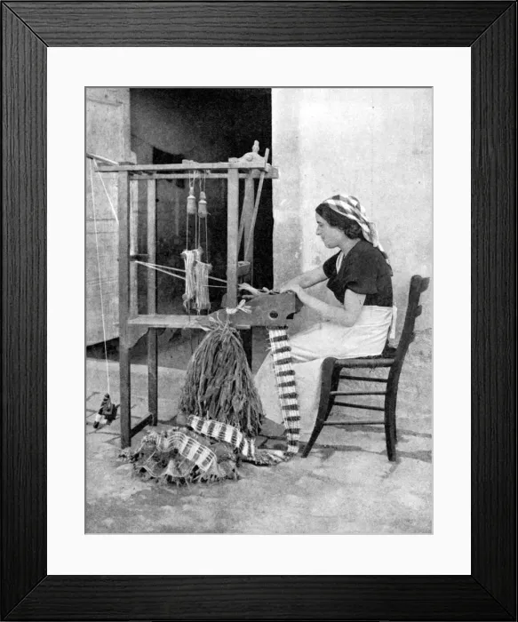 Framed Print : Woman weaving with straw on a hand loom, Fiesole, near Florence, Italy, 1936. Artist: Donald McLeish Framed Print : Woman weaving with straw on a hand loom, Fiesole, near Florence, Italy, 1936. Artist: Donald McLeish