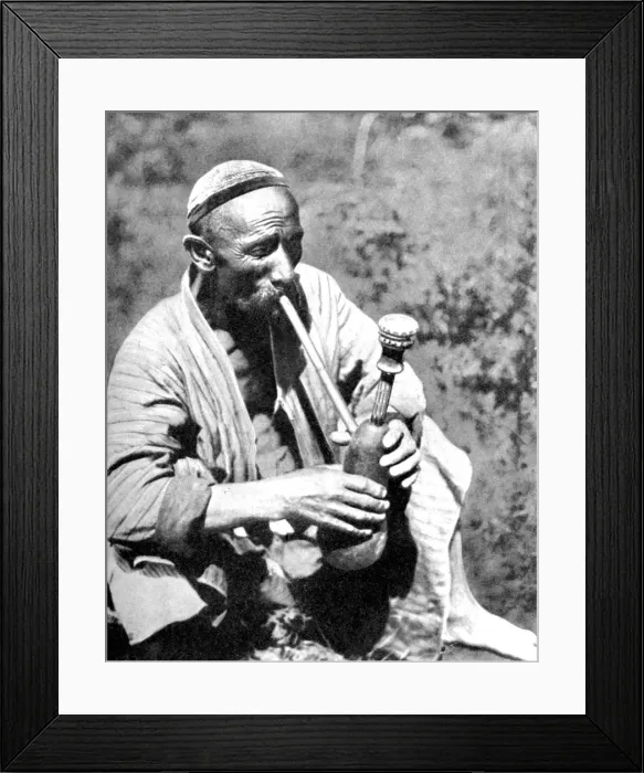 Framed Print : Uzbek man smoking calian, Samarkand, 1936 Framed Print : Uzbek man smoking calian, Samarkand, 1936