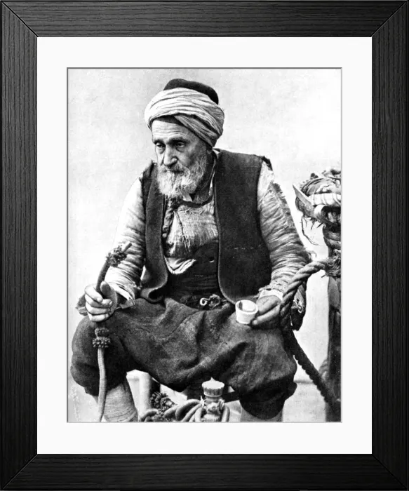 Framed Print : A peasant drinking coffee and smoking a huqqah, Izmir, Turkey, 1936 Framed Print : A peasant drinking coffee and smoking a huqqah, Izmir, Turkey, 1936