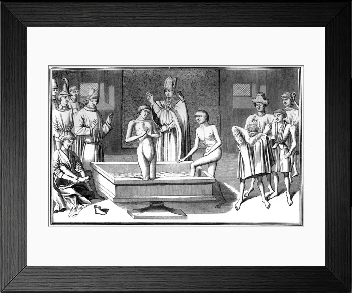 Framed Print : Baptism, 15th century (1849). Artist: A Bisson Framed Print : Baptism, 15th century (1849). Artist: A Bisson