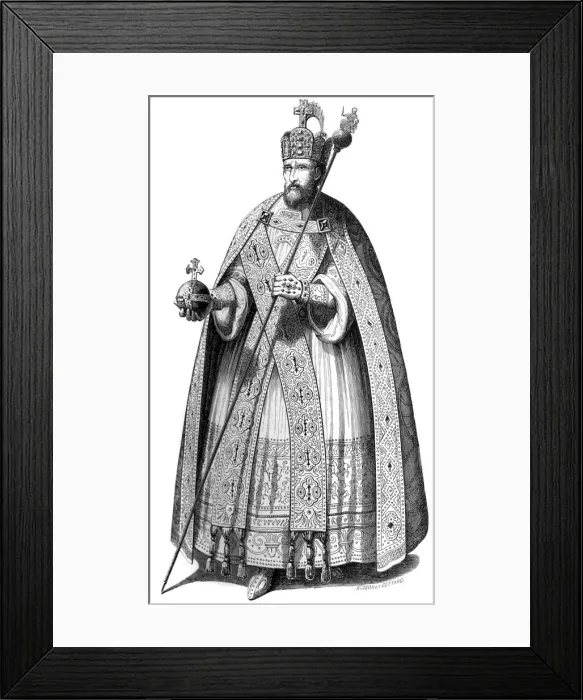 Framed Print : The costume worn by emperors during their coronations since the time of Charlemagne, 1579 (1846). Artist: A Bisson Framed Print : The costume worn by emperors during their coronations since the time of Charlemagne, 1579 (1846). Artist: A Bisson