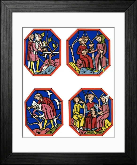 Framed Print : Wine making, 13th century (1849). Artist: Thurwanger Freres Framed Print : Wine making, 13th century (1849). Artist: Thurwanger Freres