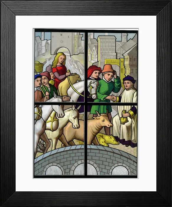 Framed Print : Toll bridge, 15th century (1849). Artist: H Moulin Framed Print : Toll bridge, 15th century (1849). Artist: H Moulin