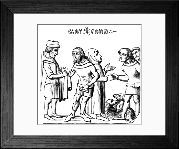 Framed Print : Merchants, 14th century (1849) Framed Print : Merchants, 14th century (1849)