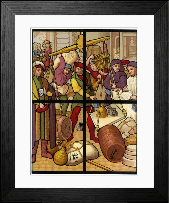 Framed Print : Wholesale dealers, 15th century (1849). Artist: Thurwanger Freres Framed Print : Wholesale dealers, 15th century (1849). Artist: Thurwanger Freres