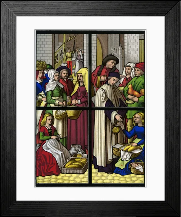Framed Print : The market, 15th century (1849). Artist: H Moulin Framed Print : The market, 15th century (1849). Artist: H Moulin
