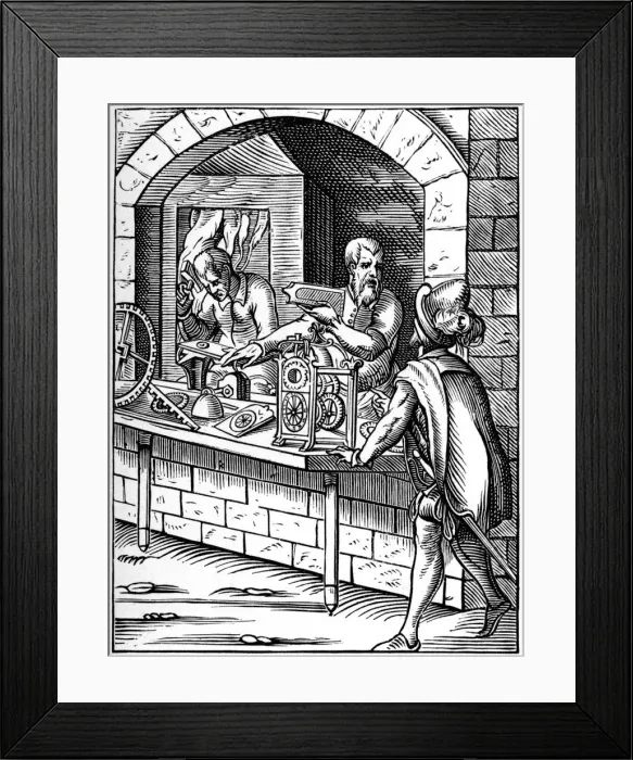 Framed Print : Clockmaker, 16th century (1849). Artist: Jost Amman Framed Print : Clockmaker, 16th century (1849). Artist: Jost Amman