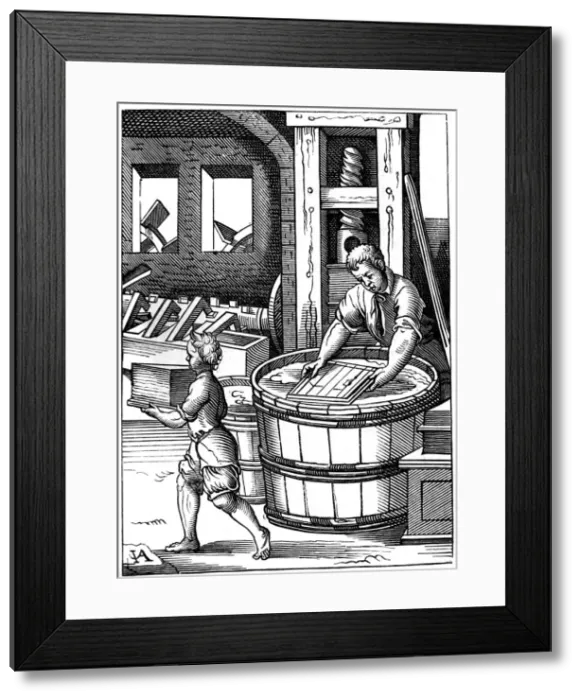 Framed Print : Paper maker, 16th century, (1849). Artist: Jost Amman Framed Print : Paper maker, 16th century, (1849). Artist: Jost Amman