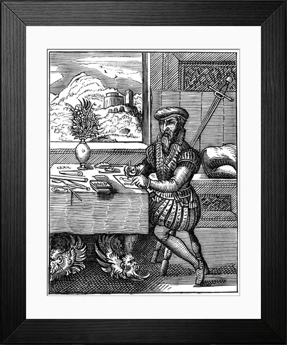 Framed Print : Draughtsman, 16th century (1849). Artist: Jost Amman Framed Print : Draughtsman, 16th century (1849). Artist: Jost Amman