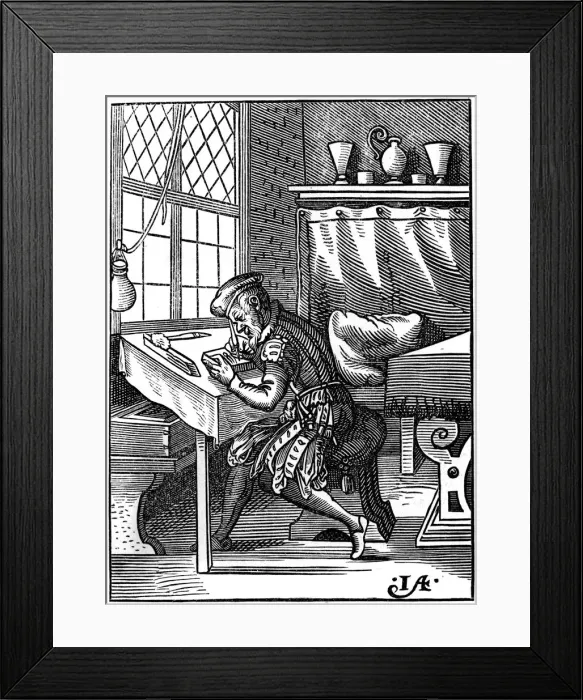 Framed Print : Wood engraver, 16th century (1849). Artist: Jost Amman Framed Print : Wood engraver, 16th century (1849). Artist: Jost Amman