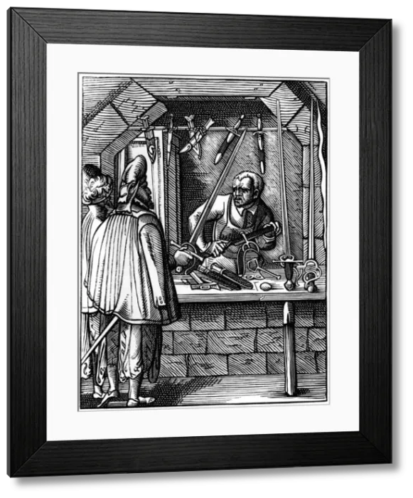 Framed Print : Sword maker, 16th century (1849). Artist: Jost Amman Framed Print : Sword maker, 16th century (1849). Artist: Jost Amman