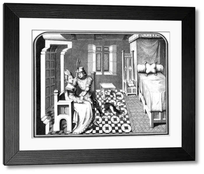 Framed Print : A knight and a lady, 15th century (1849). Artist: A Bisson Framed Print : A knight and a lady, 15th century (1849). Artist: A Bisson