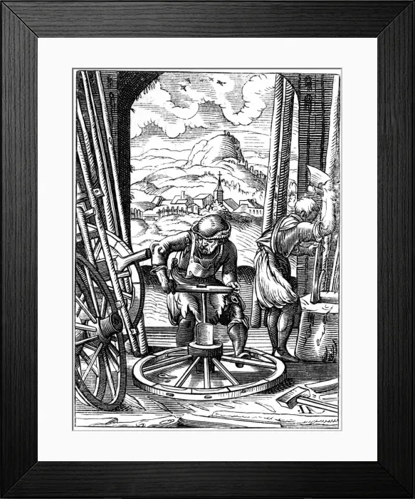 Framed Print : Wheelwright, 16th century (1849). Artist: Jost Amman Framed Print : Wheelwright, 16th century (1849). Artist: Jost Amman