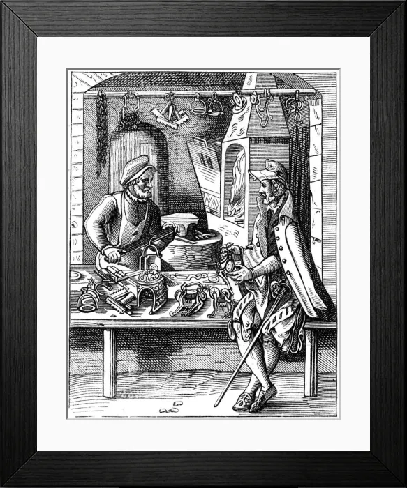 Framed Print : Spur maker, 16th century (1849). Artist: Jost Amman Framed Print : Spur maker, 16th century (1849). Artist: Jost Amman