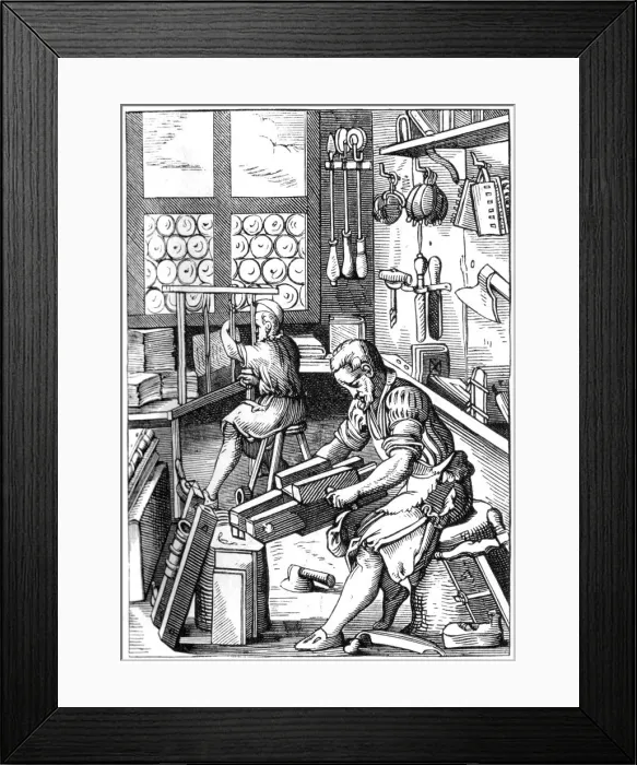 Framed Print : Bookbinder, 16th century (1849). Artist: Jost Amman Framed Print : Bookbinder, 16th century (1849). Artist: Jost Amman